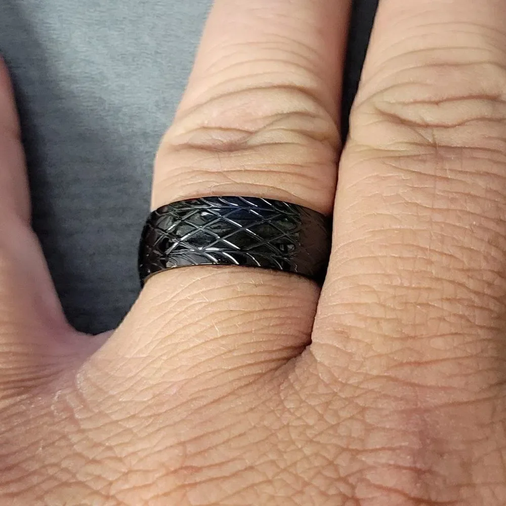 Men's Black Racing Tire Wedding Band - Tire Tread Wedding Ring For Guys